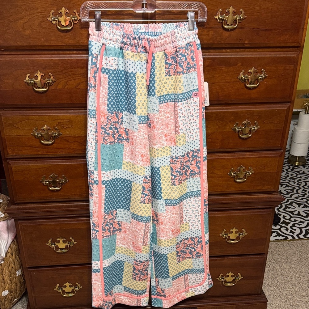NWT Simply Southern Floral Patchwork Pants - Pink, Blue, Yellow